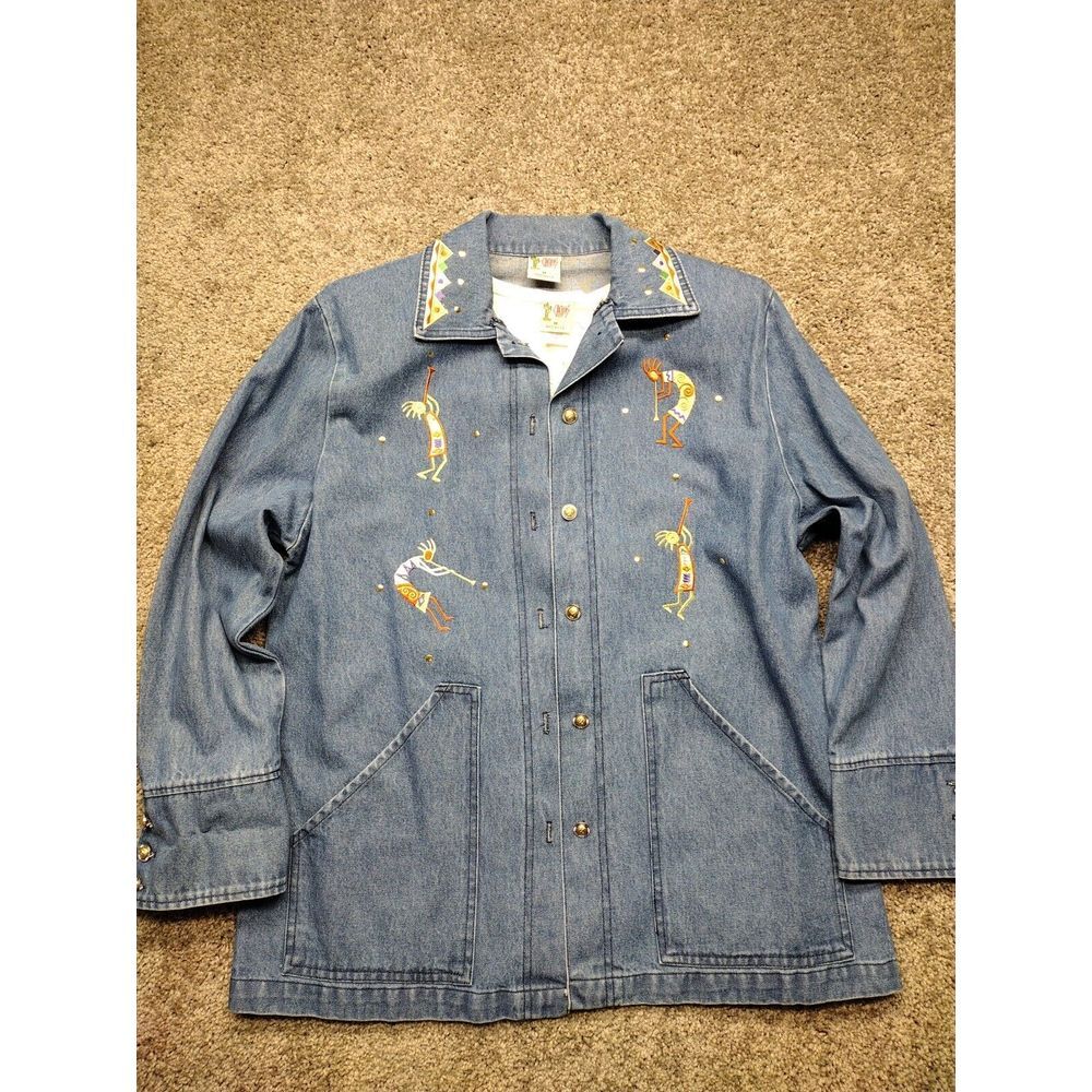 Vtg Cactus California Womens M Denim Jacket W/Matching Shirt Kokopelli USA 90's